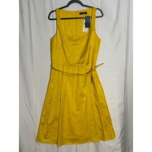 Lauren Ralph Lauren Yellow Square Neck Belted Fit Flare Dress size 12 NWT